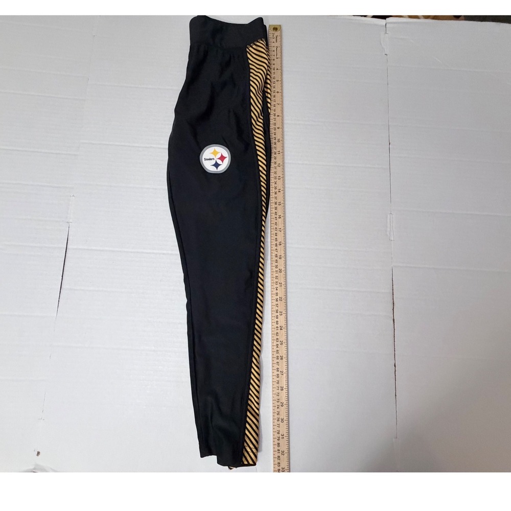 NFL Team Apparel Pittsburgh Steelers Leggings Black Yellow Striped Womens Small - Picture 4 of 7